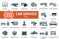 Car Service icon set. Monochrome simple Car Service icon collection. Car Wash, Polishing, Wrap Film, Inflate Tire, Body