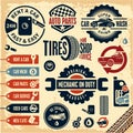 Car service icons. Auto parts. Rent a car. Car wash. Vintage car labels set. Royalty Free Stock Photo