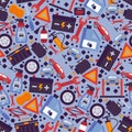 Car service icons in seamless pattern, vector illustration. Wrapping paper with car maintenance symbols, auto service