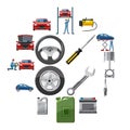 Car service icons set in cartoon style Royalty Free Stock Photo