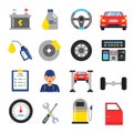 Car service icons set. Different parts of automobile. Vector illustrations in flat style