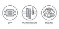 Car service icons set - DPF, transmission, engine Royalty Free Stock Photo