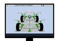 Car service. An image of a car schematic with sensors on wheels on a computer monitor. Wheel alignment. illustration Royalty Free Stock Photo