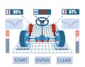 Car service. Image of the vehicle s assembly diagram on the stand. Checking and adjustment of shock absorbers and