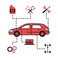 Car Service Infographics set Icons for Web Site, Advertising like tow truck, Battery, Oil and diagnostics laptop. isolated vector