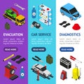 Car Service Interior with Furniture Banner Vecrtical Set Isometric View. Vector Royalty Free Stock Photo
