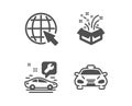 Car service, Internet and Gift icons. Taxi sign. Repair service, World web, New year. Public transportation. Vector