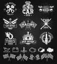 Car service Labels, Emblems and Logos chalk drawing