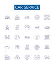 Car service line icons signs set. Design collection of Automotive, Repair, Maintenance, Tune up, Diagnostics, Waxing