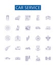 Car service line icons signs set. Design collection of Automotive, Repair, Maintenance, Tune up, Diagnostics, Waxing
