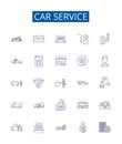 Car service line icons signs set. Design collection of Automotive, Repair, Maintenance, Tune up, Diagnostics, Waxing