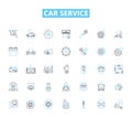 Car Service linear icons set. Maintenance, Repairs, Tune-ups, Diagnostics, Oil changes, Brakes, Suspension line vector Royalty Free Stock Photo