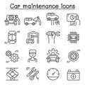 Car service & maintenance icon set in thin line style