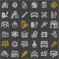 Car service maintenance icons set on black background, car vector line icons, auto parts, car repair Royalty Free Stock Photo