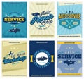 Car Service 6 posters set. Retro vintage automotive service and restoration templates. Logo design. Royalty Free Stock Photo