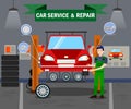 Car Service and Repair Flat Vector Banner Template