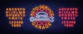 Car service repair logo vector, neon sign emblem. Vector illustration, car repair, shiny signboard for garage for auto Royalty Free Stock Photo