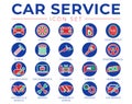 Car Service Round Outline Icons Set with Battery, Oil, Gear Shifter, Filter, Polishing, Key, Steering Wheel, Diagnostic, Wash, Royalty Free Stock Photo