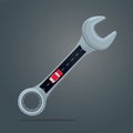 Car service vector illustration. Metal spanner tool with road an car top view. Auto repair icon.