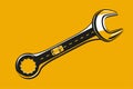 Car service vector illustration. Metal spanner tool with road an car top view. Auto repair icon. Royalty Free Stock Photo