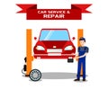 Car Service, Vehicle Repair Flat Banner Template