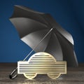 Car shape, money, umbrella - safety, insurance concept - 3D rendering