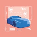 Car sharing app, carsharing service, mobile app, flat smartphone and isometric car Royalty Free Stock Photo