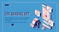 Car sharing app service isometric landing page