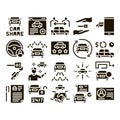 Car Sharing Business Glyph Set Vector