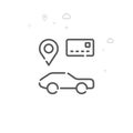 Car Sharing, Car Rental Vector Line Icon, Symbol, Pictogram, Sign. Light Abstract Geometric Background. Editable Stroke