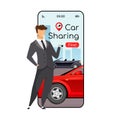 Car sharing cartoon smartphone vector app screen