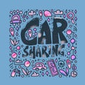 Car sharing concept. Vector doodle text and decor. Royalty Free Stock Photo