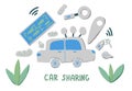 Car sharing concept. Vector flat text and decor. Royalty Free Stock Photo