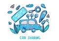 Car sharing concept. Vector flat text and decor. Royalty Free Stock Photo