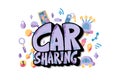 Car sharing concept. Vector flat text and decor. Royalty Free Stock Photo