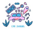 Car sharing concept. Vector flat text and decor. Royalty Free Stock Photo