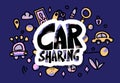 Car sharing concept. Vector flat text and decor. Royalty Free Stock Photo