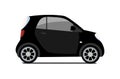 Car sharing logo, vector city micro black car. Eco vehicle icon isolated white background. Cartoon vector illustration.