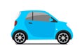 Car sharing logo, vector city micro blue car. Eco vehicle icon isolated on white background. Cartoon vector illustration Royalty Free Stock Photo