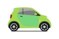 Car sharing logo, vector city micro green car. Eco vehicle icon isolated white background. Cartoon vector illustration. Royalty Free Stock Photo