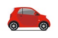Car sharing logo, vector city micro red car. Eco vehicle icon isolated on white background. Cartoon vector illustration. Royalty Free Stock Photo