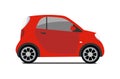 Car sharing logo, vector city micro red car. Eco vehicle icon isolated on white background. Cartoon vector illustration.