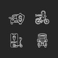 Car sharing and rental service chalk white icons set on black background Royalty Free Stock Photo