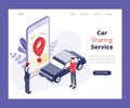 Car Sharing Service, Where 2 people are sharing a Car Isometric Artwork Concept