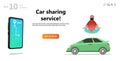 Car sharing service. Yoga calm man and car.