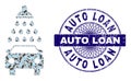 Car Shower Fractal Collage of Car Shower Icons and Textured Auto Loan Round Guilloche Seal Stamp