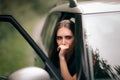 Car Sick Travel Woman with Motion Sickness Symptoms