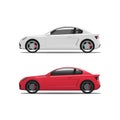 Car side view, auto vector, white red cars icons, automobiles Royalty Free Stock Photo