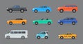 Car side view profile vector icon modern sedan bus. Vector car side view icon set