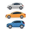 Car side view vector set, colorful flat style